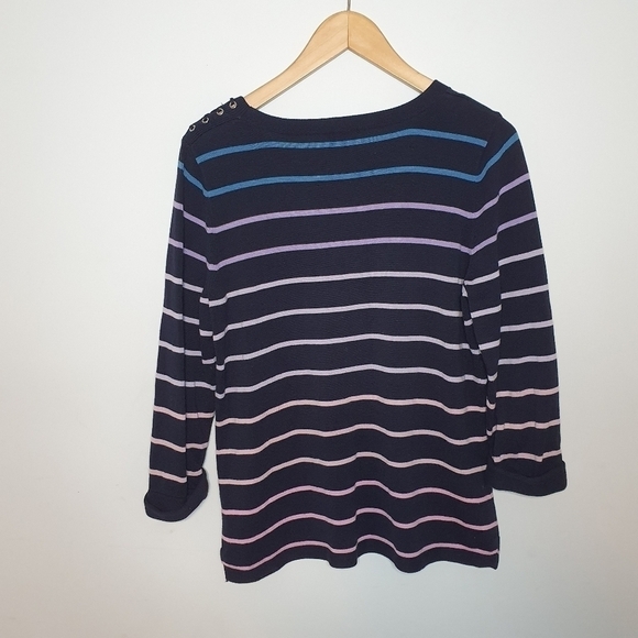 Talbots Women's Navy Ombre Striped Lace Up Shoulder 3/4 Sleeve Sweater Size MP - Picture 3 of 6